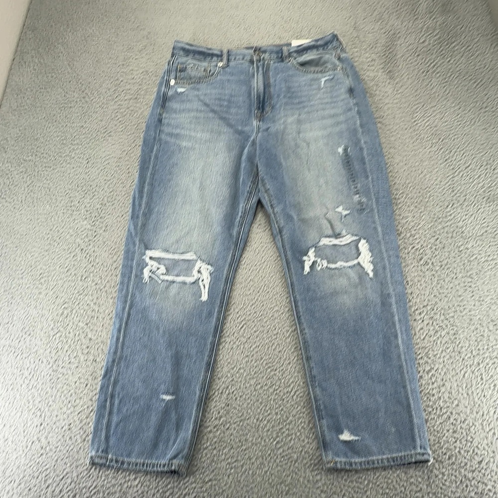 American Eagle Mom Jeans Womens 12 Short Blue Distressed Light Wash